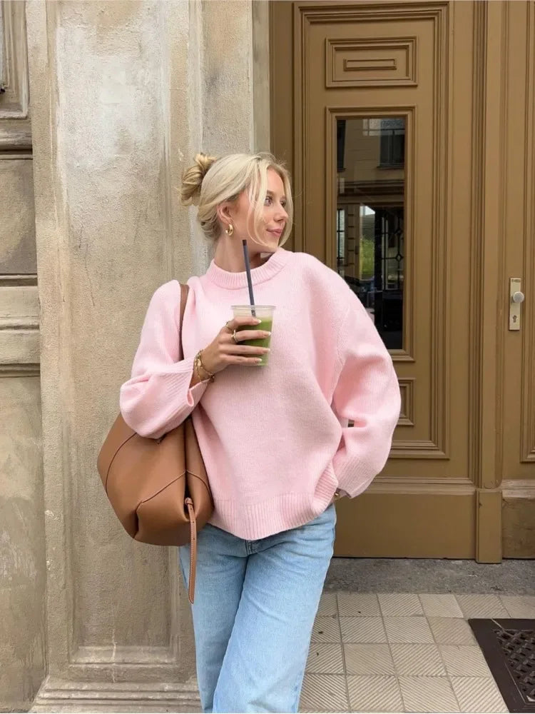 image_397_Casual_Pink_Round_Neck_Knitted_Pullover_Women_Chic_Solid_Loose_Long_Sleeve_Sweater__Spring_Lady_Elegant_High_Street_Jumper_0.webp