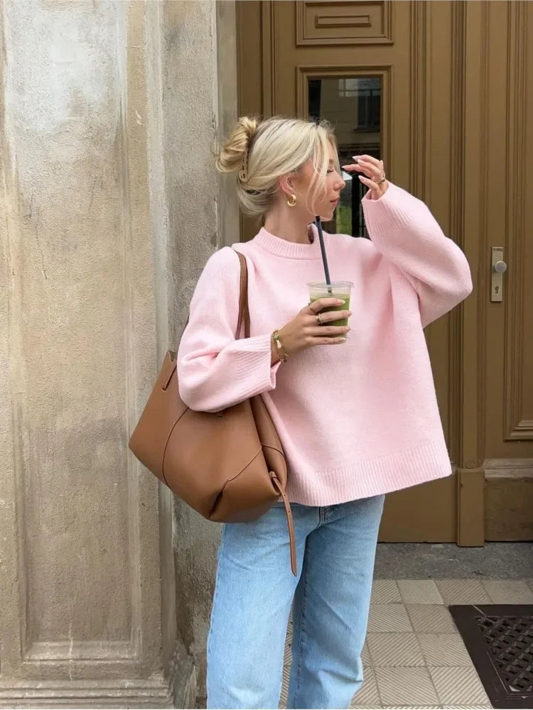 image_644_Casual_Pink_Round_Neck_Knitted_Pullover_Women_Chic_Solid_Loose_Long_Sleeve_Sweater__Spring_Lady_Elegant_High_Street_Jumper_1.webp